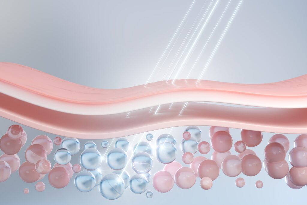 고주파가 피부속으로 침투하여 콜라겐 생성으로 탄력이 생기는 과정